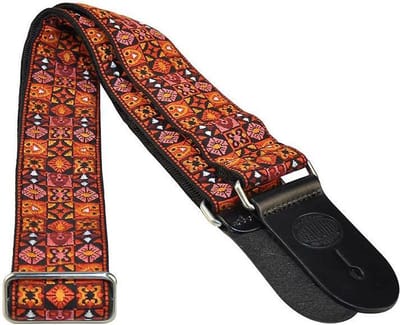 Gitaarband - Gaucho GST-186 - Traditional Series - Jacquard weefsel - Leren slips - Mozaiek - Oranje
