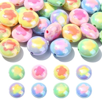 Allecto - Kleurrijke Acryl Ronde Beads - 30pcs Bloempatroon - DIY Sieraden maken - Creatief hobbymateriaal - Handgemaakt sieraad - Kralen set - Mu