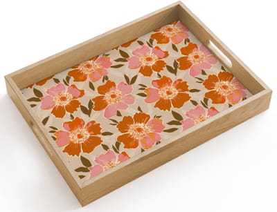 Dienblad hout 40x30 cm - Schootdienblad - Bloemen - Motief - Retro - Borrelplank rechthoek - Plateau dienbladen