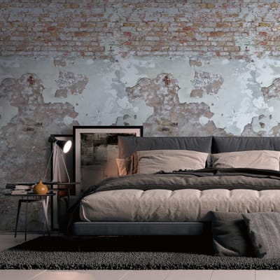 Fotobehang Profhome 392341-GU vliesbehang hardvinyl warmdruk in reliëf glad in baksteen look mat grijs beige rood crèmewit 1,59 m x 2,8 m