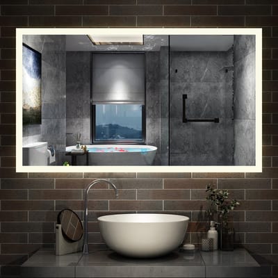 LED badkamerspiegel 100x60cm，rechthoekig ，Aanraak-/wandschakelaar, anti condensatie, koud wit/neutraal wit/warm wit，regelbaar licht, power off geheugenfunctie, IP44