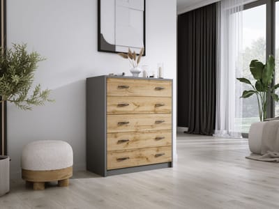 Meubel Square - Schoenenkast Footsie - Antraciet / Eiken - Schoenenrek met 5 kleppen - Halmeubel