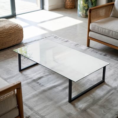 Coloray Tafelblad - Salontafel Blad - 100x50 cm - Wit - Rechthoek Glazen Tafelblad - Glazen Blad - Tafelblad Van Gehard Glas - Tuintafelblad - Tafelblad Buiten woonkamerdecoratie