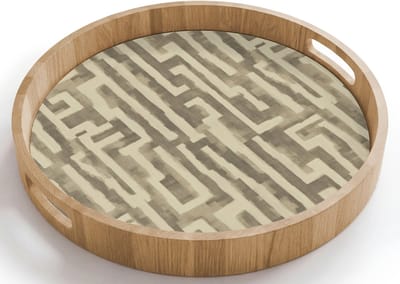 Dienblad rond 40x40 cm - Schootdienblad hout - Abstract - Geometrisch - Groen - Borrelplank rechthoek - Plateau houten dienbladen