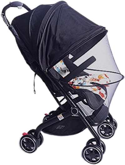 Kinderwagen Luifel Net - Muggennet Zonnedak - Bescherming Baby - UPF50+ Zonwering - 35 x 35 x 1.5 cm - Zwart