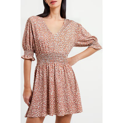 French Connection Meadow Cadie V-neck Smocked Dress Shifting Sand Maat: XS | Mini Jurken Outlet | Dames | Beige