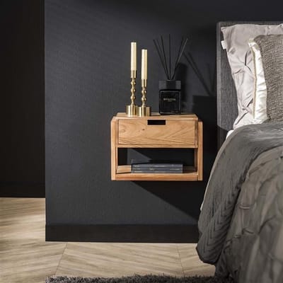 PS-Collection Zwevend 1 Lade Nachtkastje - 39x25x27cm - Naturel - Acaciahout - nachtkast, nachtkastje, nachtkastjes, nachtkastjes industrieel, nachtkastje hout, nachtkastjes modern, nachtkastje zwevend