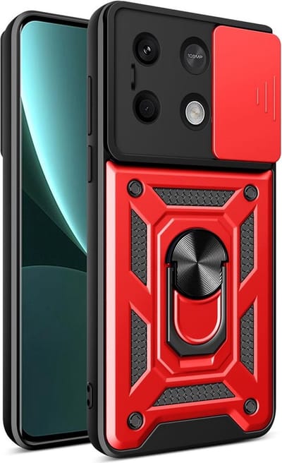 MobyDefend Hoesje - Geschikt voor Xiaomi Redmi Note 13 5G - Pantsercase Met Draaibare Ring - Rood