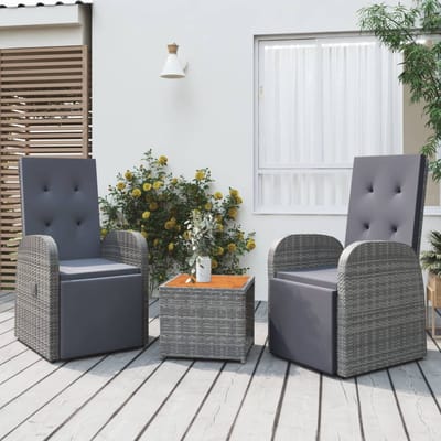 vidaXL - 3-delige - Loungeset - poly - rattan - en - massief - acaciahout - grijs