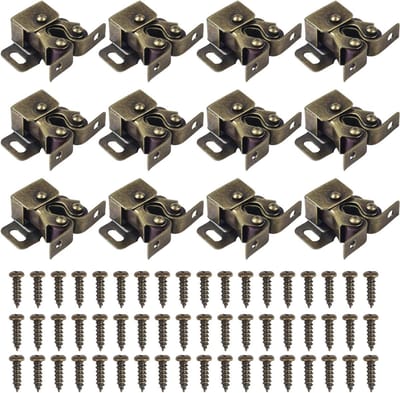 12 Stuks Dubbele Roller Deursloten voor Kasten en Meubels met Schroeven - Ideaal voor Thuisgebruik en Veiligheid