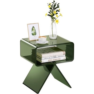 VEVOR Acryl Nachtkastje met Plank, Kleine Salontafel voor Woonkamer Slaapkamer Woondecoratie, 30 x 39,1 x 43 cm, Moderne Rechthoekige Salontafel Acryl Tafel Groen