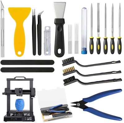 Complete 31-delige 3D Printer Accessoire Set met Gereedschap, Reinigingsnaalden, Schuurstokken en Tweezers voor Optimale 3D Printresultaten