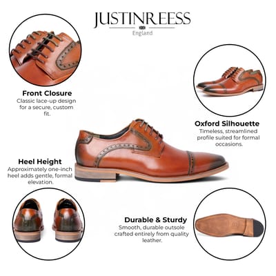 Justin Reess Heren Bruine Leren Veterschoenen Oxford - Jenson