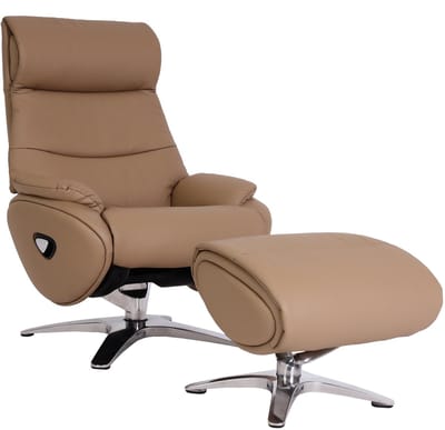 Relaxfauteuil met hocker MCW-K98, TV-fauteuil, draaibare relaxfunctie, metaal echt leer/kunstleer ~ taupe