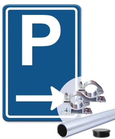 Parkeerbord Pijl rechts - blauw - Weerbestendig Aluminium - 40x60 cm - Bevestiging: Met paal 150 cm + paalbeugels + paaldop