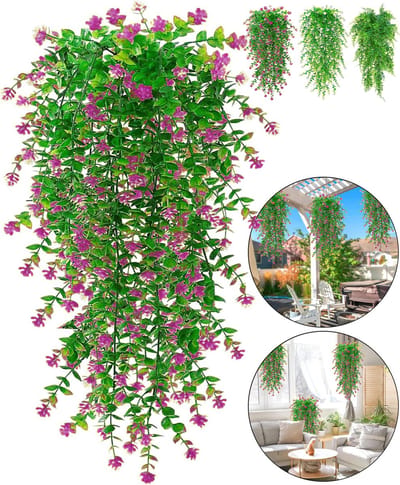 Boncy® Premium Kunstplant - 3 Stuks - Hangplant Roze/Groen Kunstplanten - Nep planten voor Binnen en Buiten - Kamer Decoratie - Nepplanten Kunst plant - Kunstbloemen