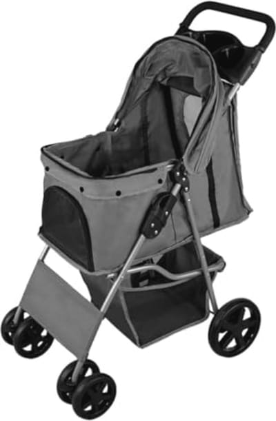 Hondenbuggy Vouwbare Dierenwagen met Zonnescherm en Regenhoes 15kg Capaciteit