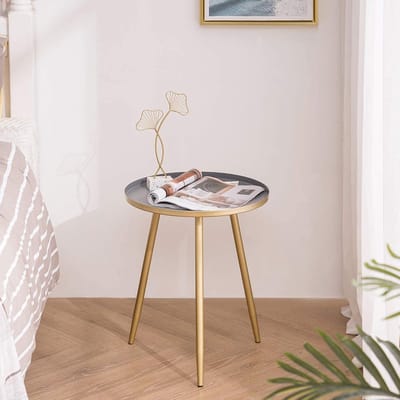 Ronde Metalen Bijzettafel - Moderne Salontafel met Antislip Poten - 40,5 x 50 cm