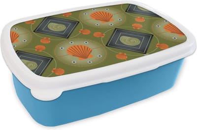 Broodtrommel Blauw - Lunchbox - Brooddoos - Patchwork - Schelpen - Patronen - Zee - Strand - 18x12x6 cm - Kinderen - Jongen