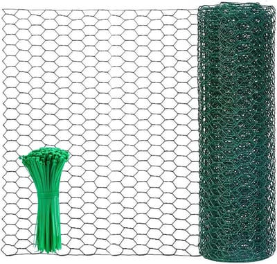 Hexagonaal Gegalvaniseerd Kippengaas 16 x 236 Inch voor Tuin en Dierenbescherming, Fencing voor Konijnen en Honden met 100 Stuks Ties