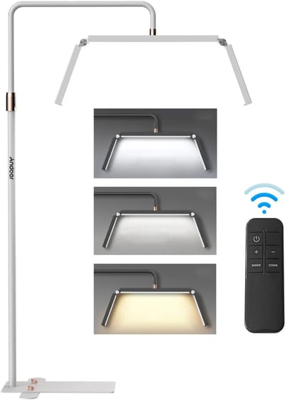 Archi LED Videolamp – Halvemaan Vloerlamp - Opvouwbaar & Dimbaar – Incl Telefoonhouder & Afstandsbediening - Wit - 40W
