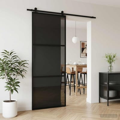 vidaXL - Schuifdeur - 76 - x - 205 - cm - Gehard - glas - en - aluminium