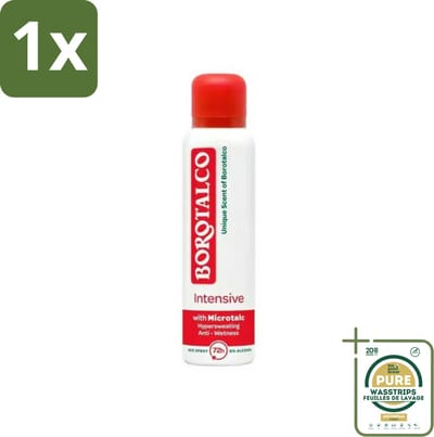 1 x Borotalco - Deodorant Spray - Intensive - Active Crystal Talc - 0% Alcohol - 150 ml- Deodorant Spray - Zweetvermindering - Microtalk - Droge Huid - Geur