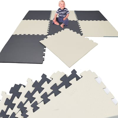 Kinder Speelmat Beige & Grijs - 8 Delen van 50 x 50 cm - EVA Puzzelmat 200x100 - Vloermat Kruipmat