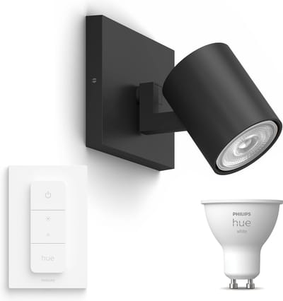 Philips Hue Runner Opbouwspot (Zwart) - Warmwit Licht - Incl. Hue Dimmer Switch - Wandspot of Plafondspot met 1 Lichtpunt - GU10 - Hue White