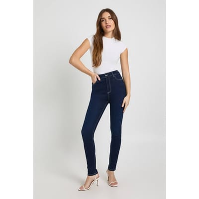 boohoo Dames Hoge Taille Billen Liftende Skinny Jeans | Indigo | Maat: 6
