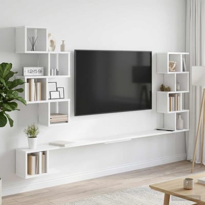 vidaXL - Wandgemonteerd - TV - Rek - Wit - 160 - x - 15 - x - 94 - cm - Bewerkt - hout
