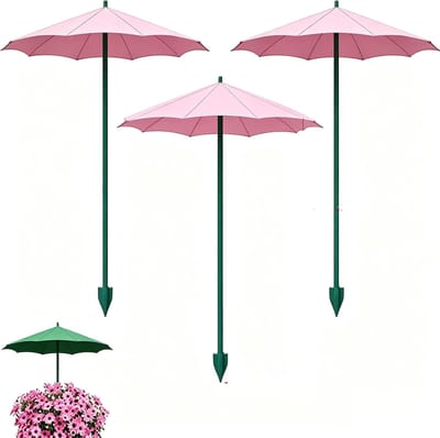 3 stuks Plantenparasolset - 34 cm - Mini-plantenparasol - Geschikt voor buitenplanten - Regenbestendige zonnescherm voor potplanten - Met standaard - UV-bescherming - Zonnescherm - Geschikt voor tuinbenodigdheden en bloemen - Roze