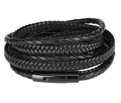 Leren armband zwart Galeara Design CALA 18.5cm met clip sluiting wikkelarmband dames heren jongen meisje