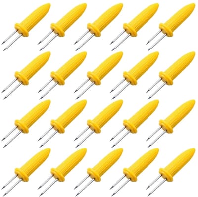 20x Maisprikkers – Roestvrijstaal met Geel Handvat – Voor Maïskolven & BBQ