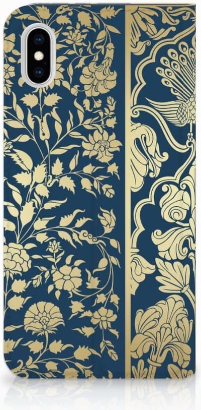 Standcase Hoesje voor Apple iPhone Xs Max Smart Cover Beige Flowers