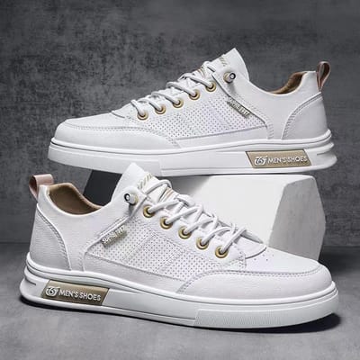 Quatre Saisons Nouvelle Mode Jeunesse Tout-Match Baskets Tendance Chaussures Homme Respirantes Perforées Chaussures Blanches Plates 44 white