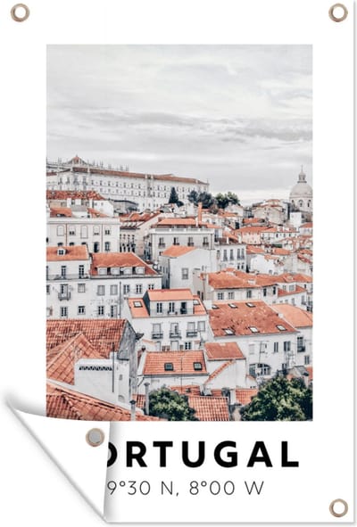 Muurdecoratie Portugal - Rood - Skyline - 120x180 cm - Tuinposter - Tuindoek