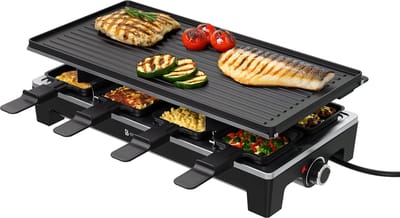 KitchenBrothers Gourmetstel - 1500W - Gourmetplaat 8 Personen - BPA-vrij - Set met Pannetjes en Spatels - 46,5 x 23 cm - Zwart