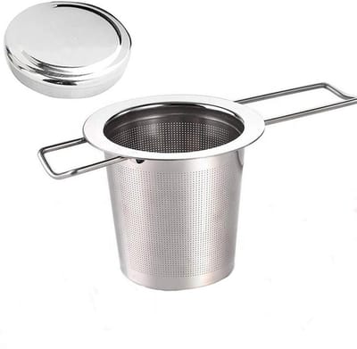 QTTVBTNA Roestvrijstalen theefilter met deksel - losbladige thee infuser - inklapbaar handvat voor theepot, mok en ketel