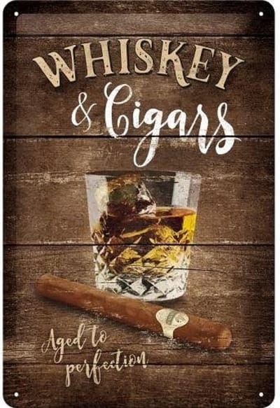 Nostalgic Art wandbord/muurplaatje - metaal - Whisky and Cigars - 20 x 30 cm - Mancave