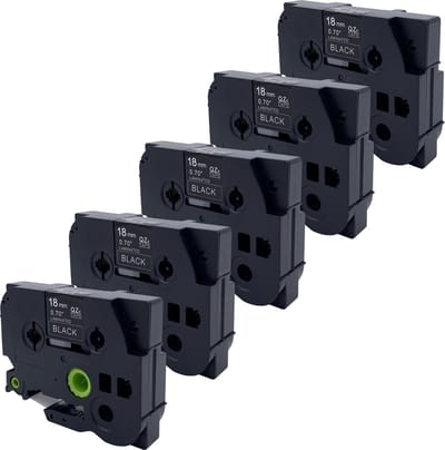 DULA Brother Compatible label tape- Tze-345 - 5 cassettes - Brother P-Touch - Wit op zwart - 18mm x 8m