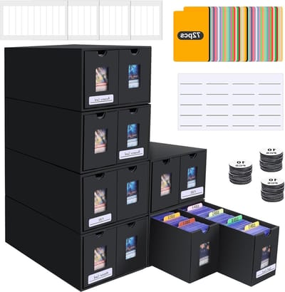 Kaartencollectie Opbergdoos voor 11000+ Kaarten, Toploader Doos voor 2000+ 3" x 4" 35PT, Trading Card Opberging met 72 Scheidingswanden en Geschikt voor TCG en Commander Decks
