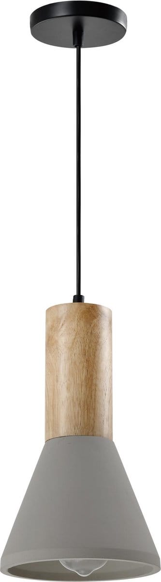 QUVIO Hanglamp landelijk - Lampen - Plafondlamp - Verlichting - Verlichting plafondlampen - Keukenverlichting - Lamp - E27 Fitting - Met 1 lichtpunt - Voor binnen - Hout - Beton - Metaal - D 15 cm - Grijs, zwart en lichtbruin