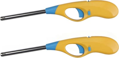 Flame Classics - 2x - BBQ/keuken aansteker lange steel - licht oranje - 26 cm