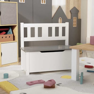vidaXL - Kinderopbergbankje - 60x30x55 - cm - MDF - wit - en - grijs