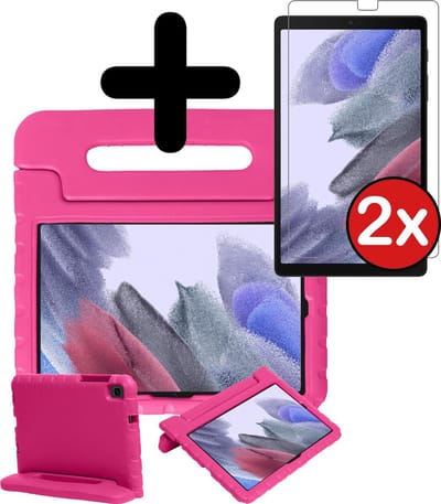 Hoesje - Geschikt voor Samsung Galaxy Tab A7 Lite - Met 2x Screenprotector - Kinderhoes - Shockproof Bumper - Kidsproof Case - Tablethoes - Kinder Hoes Cover - Roze