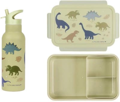 Bundel A Little Lovely Company Back to school set - Drinkfles XL RVS/Bentobox - Dinosaurussen