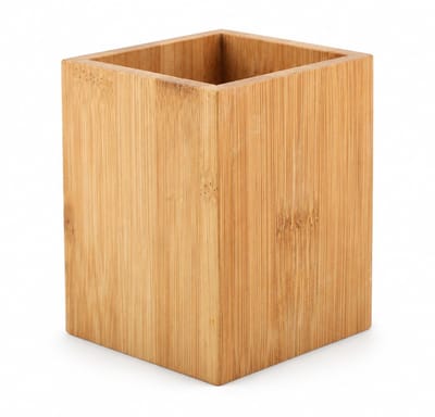 Pennenhouder van hout, vierkant, bamboe, rechthoekig, bureau-organizer, bestekmand voor keuken, pennenhouder (8 x 8 x 10 cm)