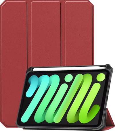 Hoesje Geschikt voor Apple iPad Mini 7 (2024) - 8.3 inch - 7e Generatie - Dun & Stevig - Trifold Bookcase - Hard Cover Case - Met Uitsparing Geschikt voor Apple Pencil - Hardcover Book - Tablet Hoes - Donkerrood