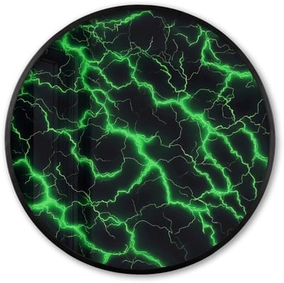 Poster in lijst Rond - Fotolijst 60x60 cm - Posters - Gaming - Bliksemflitsen - Groen - Energie - Ronde posterlijst zwart - Decoratie - Wanddecoratie woonkamer - Muurdecoratie slaapkamer